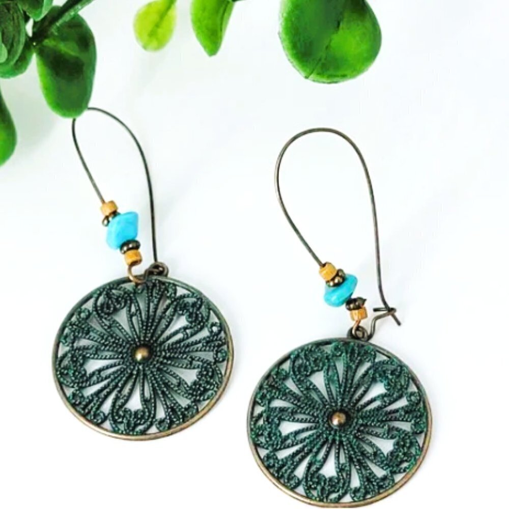 Brass and Patina‎ Earrings with a Unique Southwest Circle Design